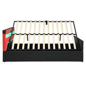 Queen Size Gaming Bed with Built-in 7-Color LED Lighting Headboard