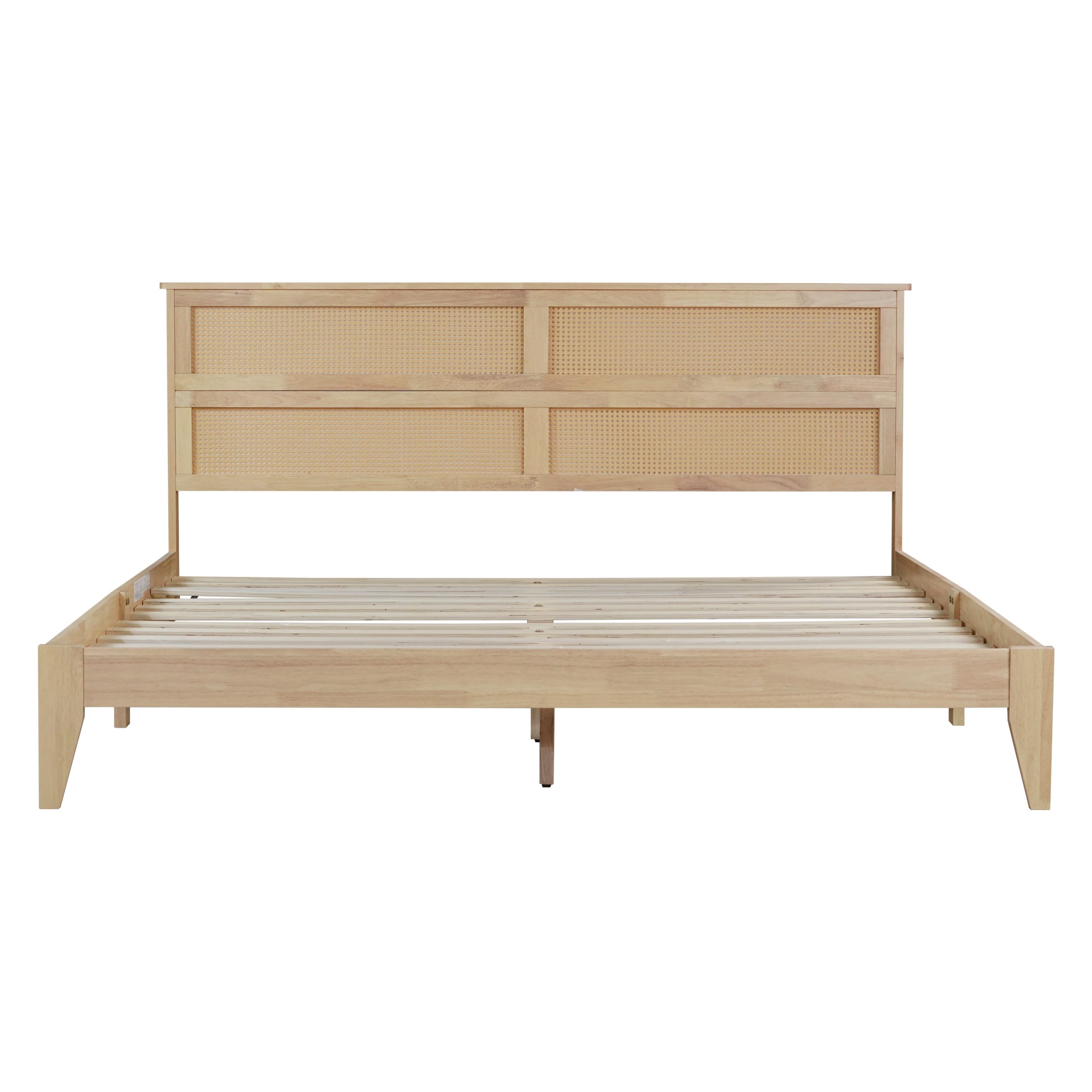 King Size Solid Wood Bed with Rattan Headboard 5 King Size Solid Wood Bed with Rattan Headboard