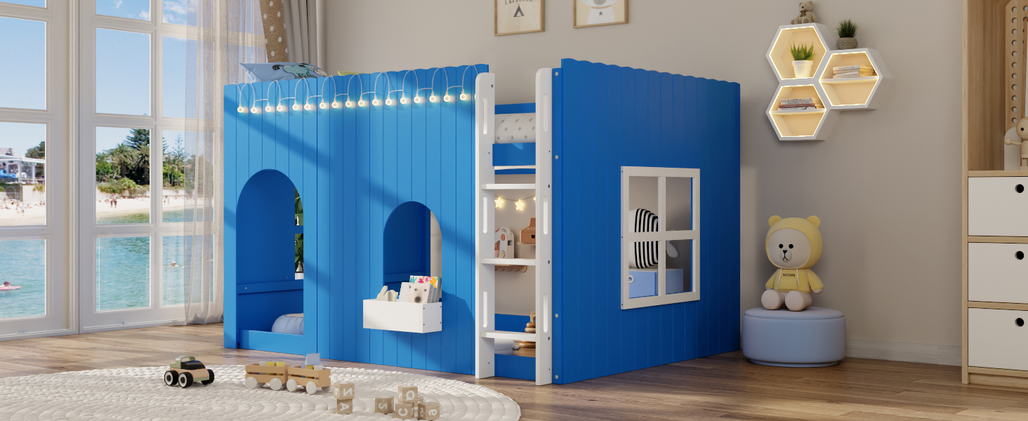 Full Size Kids Loft Bed With Warm LED Light String 16 Full Size Kids Loft Bed With Warm LED Light String