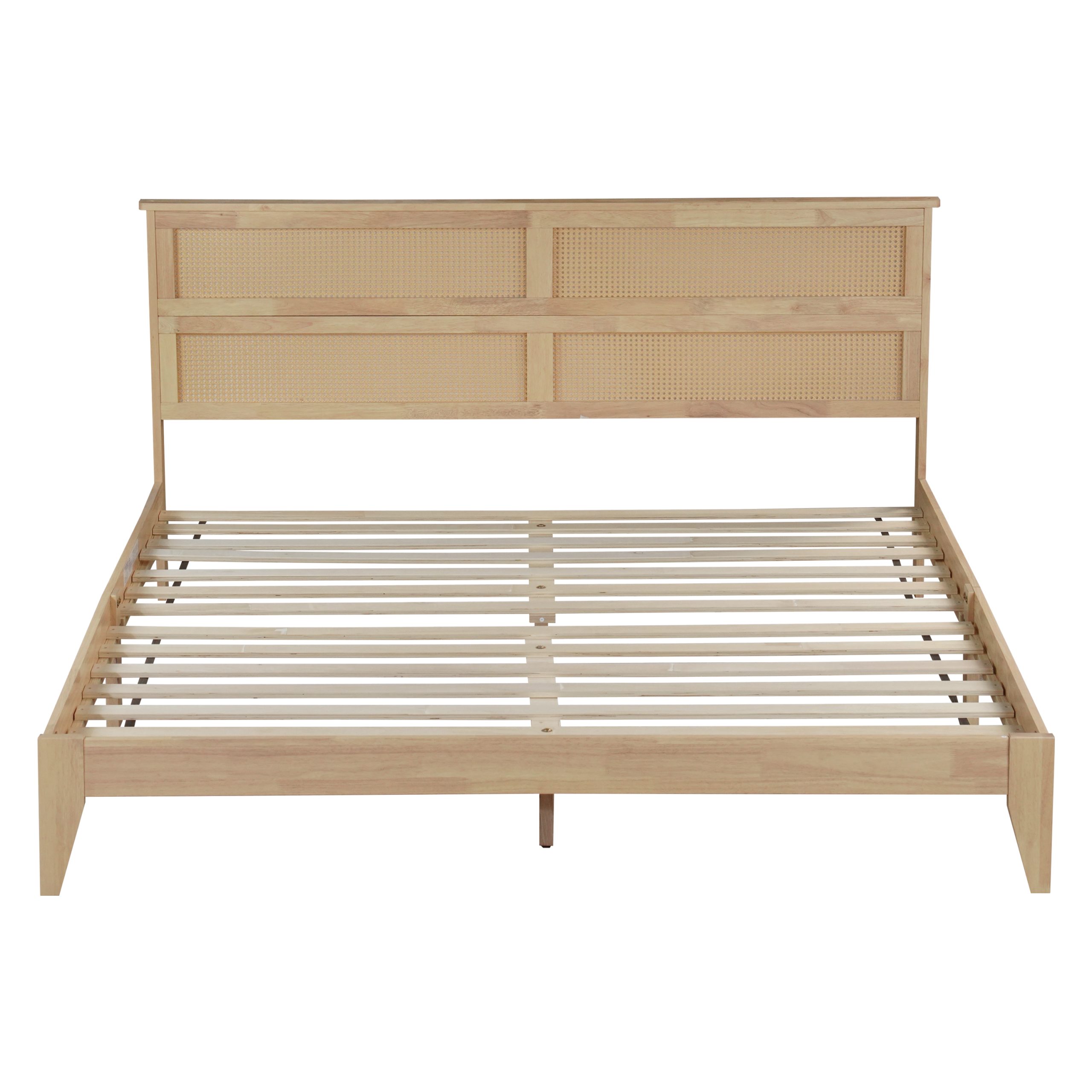 King Size Solid Wood Bed with Rattan Headboard 27 King Size Solid Wood Bed with Rattan Headboard