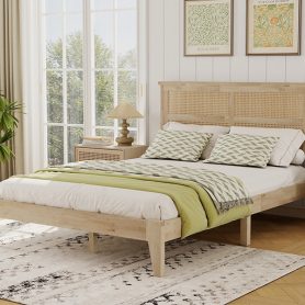 Full Size Solid Wood Bed with Rattan Headboard 49 Full Size Solid Wood Bed with Rattan Headboard