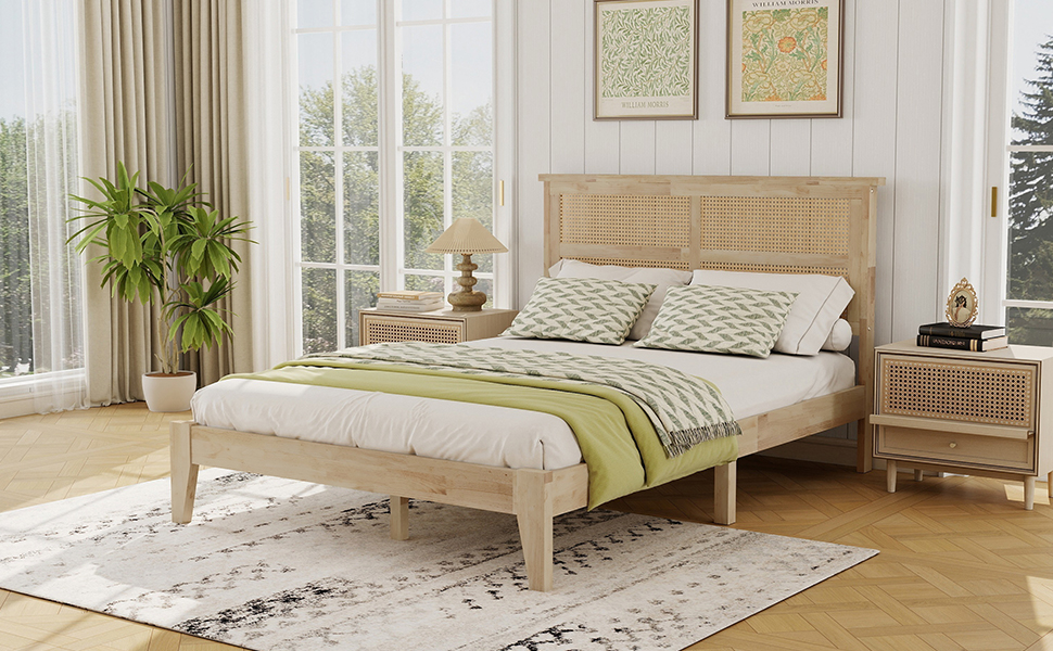 Full Size Solid Wood Bed with Rattan Headboard 21 Full Size Solid Wood Bed with Rattan Headboard