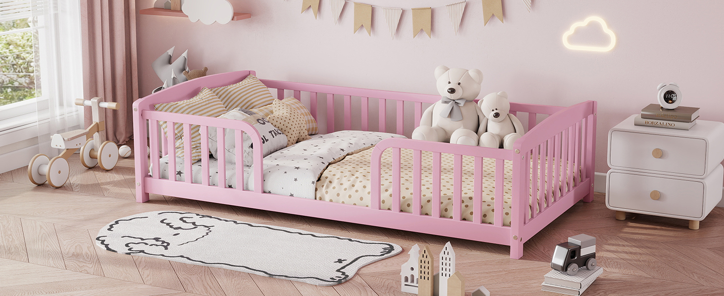 Twin Size Floor Fence Bed with Central Entrance 29 Twin Size Floor Fence Bed with Central Entrance
