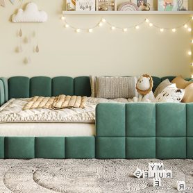 Full Size Velvet Upholstered Floor Bed