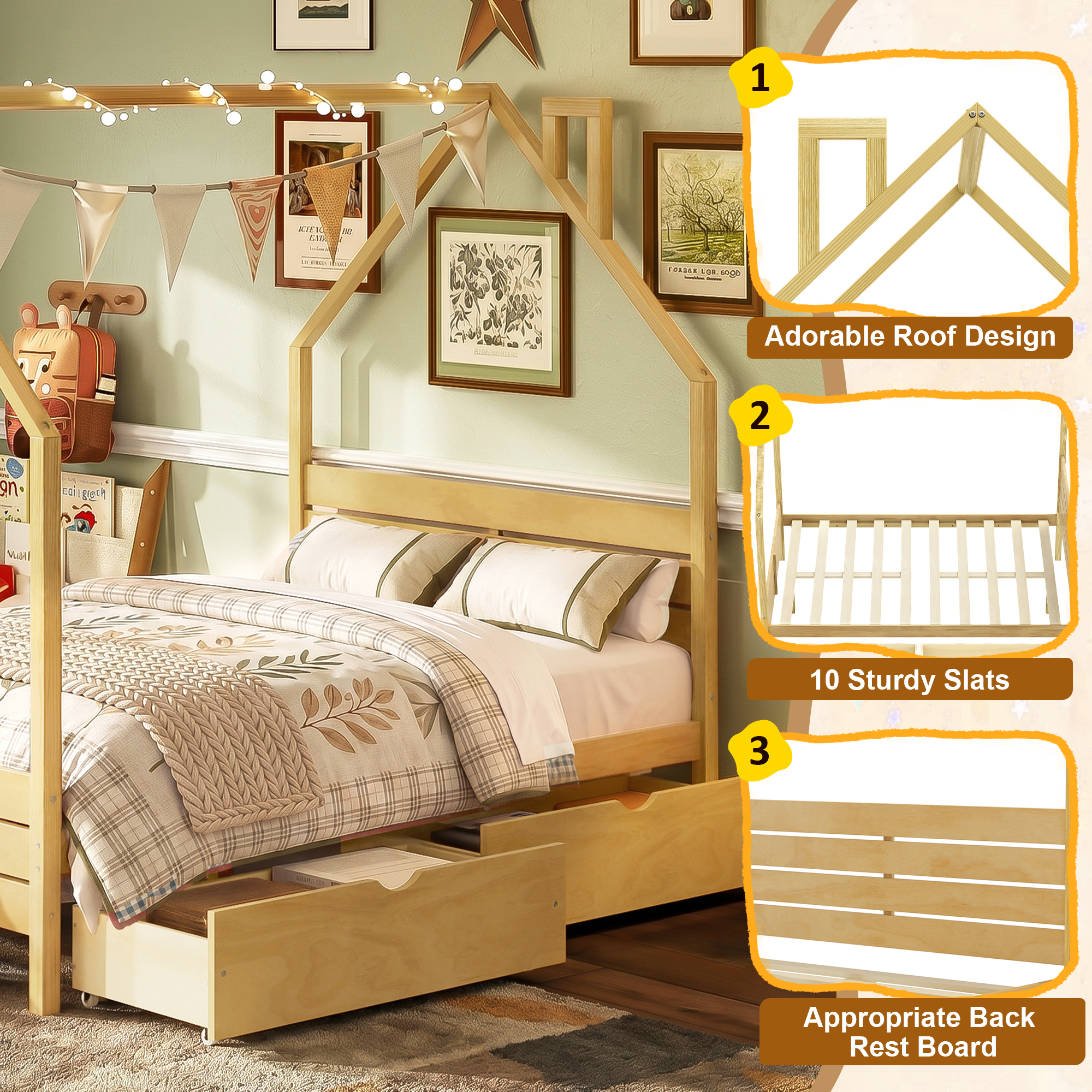 Full Size Montessori Bed With 2 Storage Drawers
