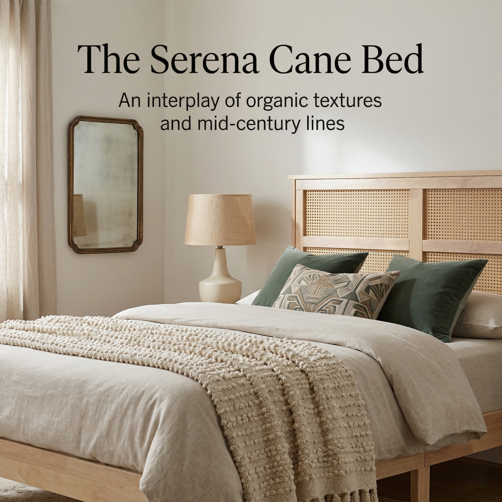 Full Size Solid Wood Bed with Rattan Headboard 14 Full Size Solid Wood Bed with Rattan Headboard
