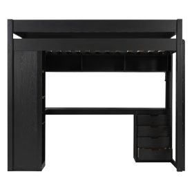 Twin Size Solid Wood Loft Bed with L-Shaped Desk and 4 Drawers