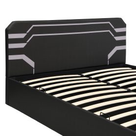 Queen Size Upholstered Gaming Bed with Side-Lift Hydraulic Storage System