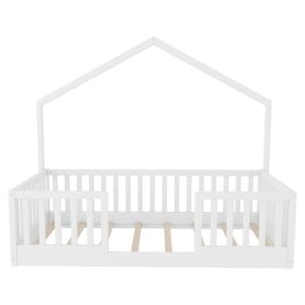 House Shape Twin Floor Bed with High Rails and Light