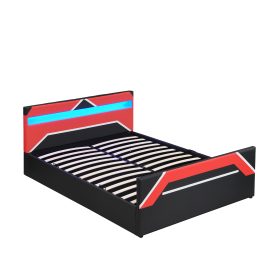 Queen Size Gaming Bed with Built-in 7-Color LED Lighting Headboard