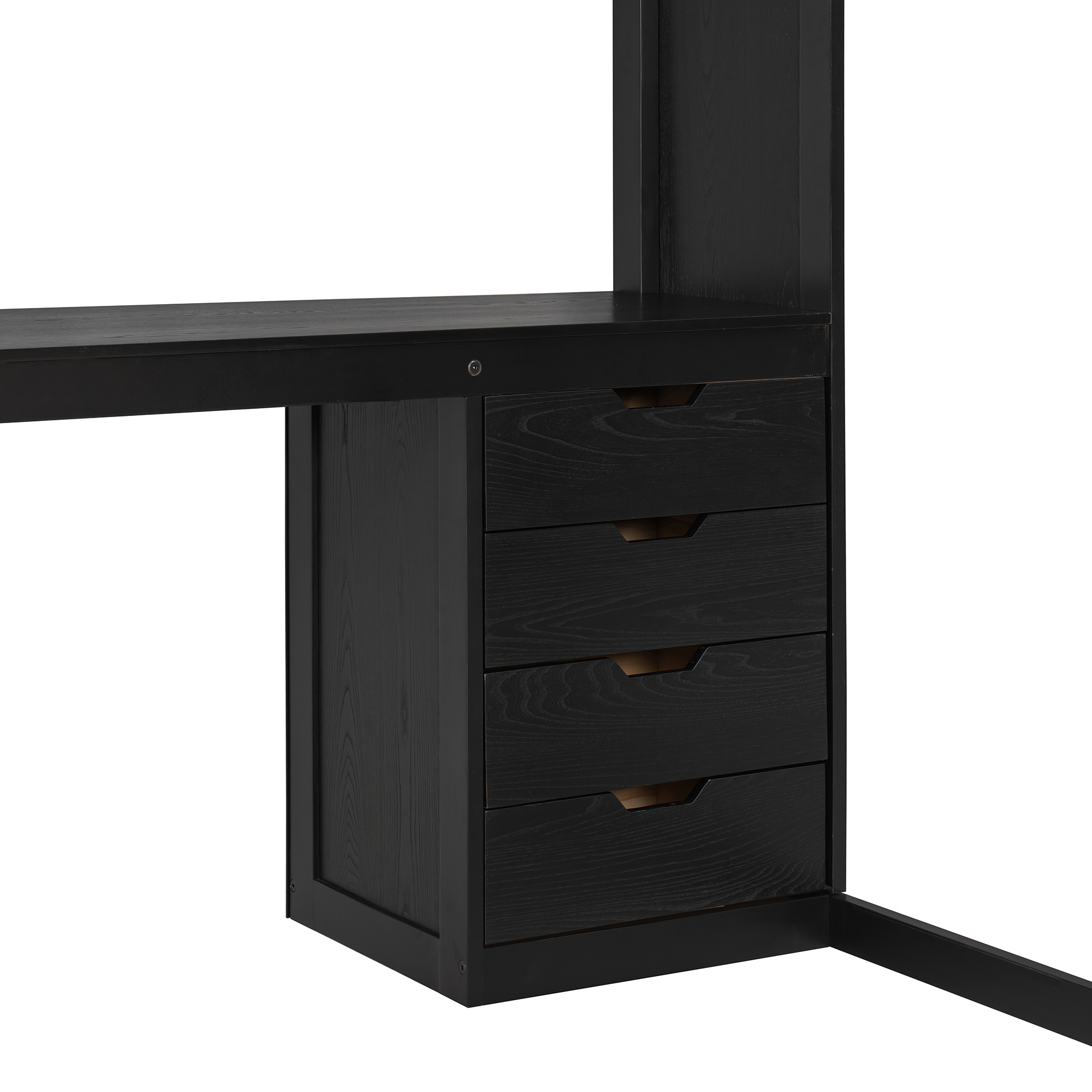 Twin Size Solid Wood Loft Bed with L-Shaped Desk and 4 Drawers
