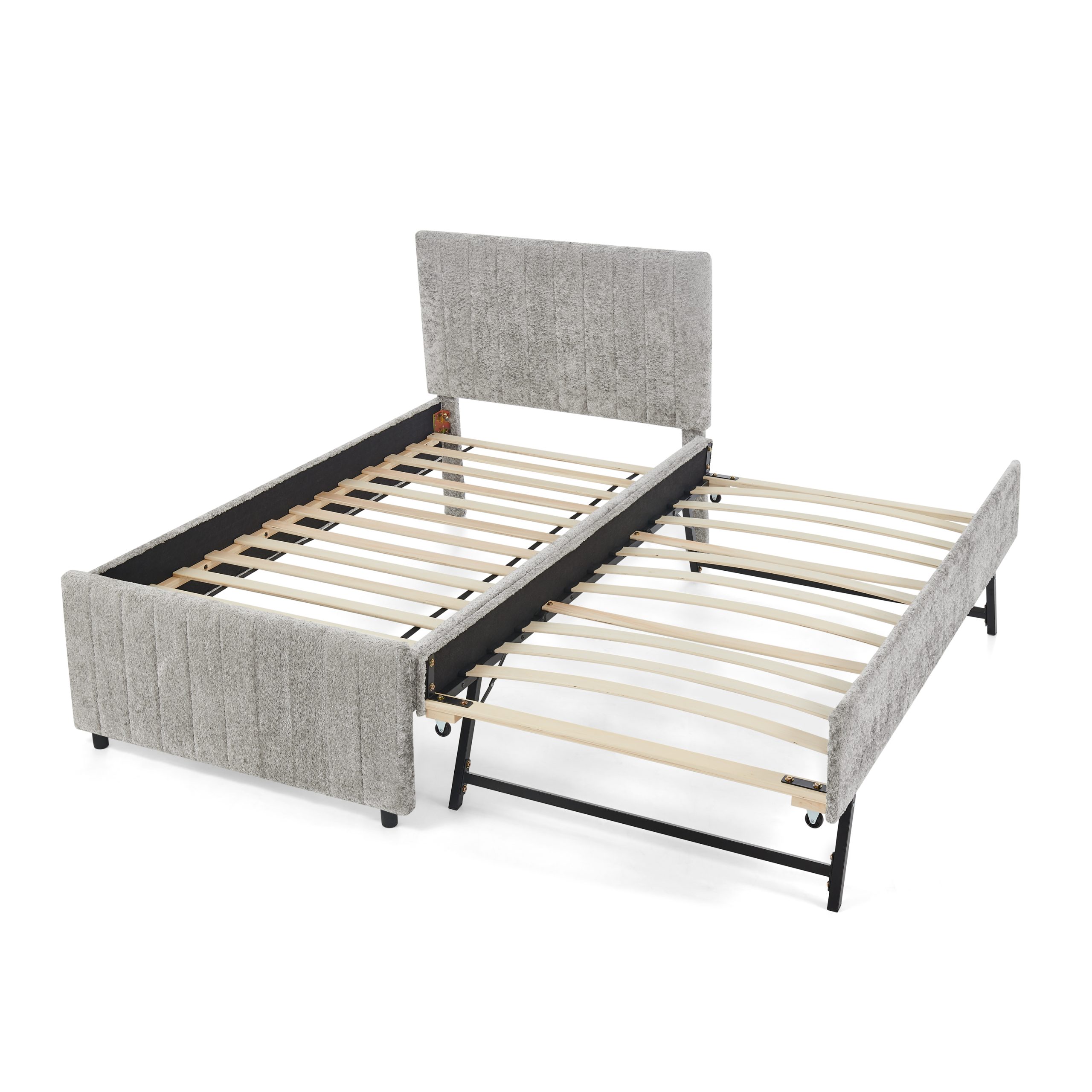 Twin Size Upholstered Bed with Vertical Channel Tufted Headboard & Nailhead Trim