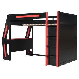 Full Size Gaming Loft Bed with Integrated Desk, Smart RGB LED Lights and USB Ports