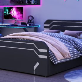 Queen Size Upholstered Gaming Bed with Side-Lift Hydraulic Storage System