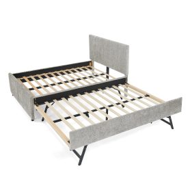 Full Size Upholstered Bed with Vertical Channel Tufted Headboard & Nailhead Trim