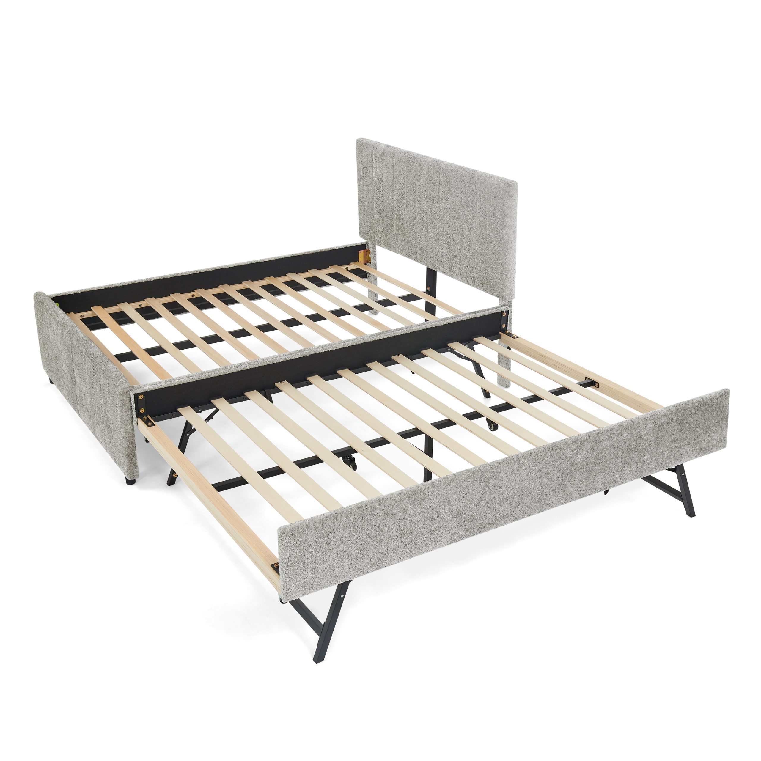 Full Size Upholstered Bed with Vertical Channel Tufted Headboard & Nailhead Trim