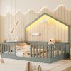 House Shape Full Floor Bed with High Rails and Light