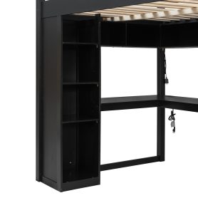 Full Size Solid Wood Loft Bed with L-Shaped Desk and 4 Drawers