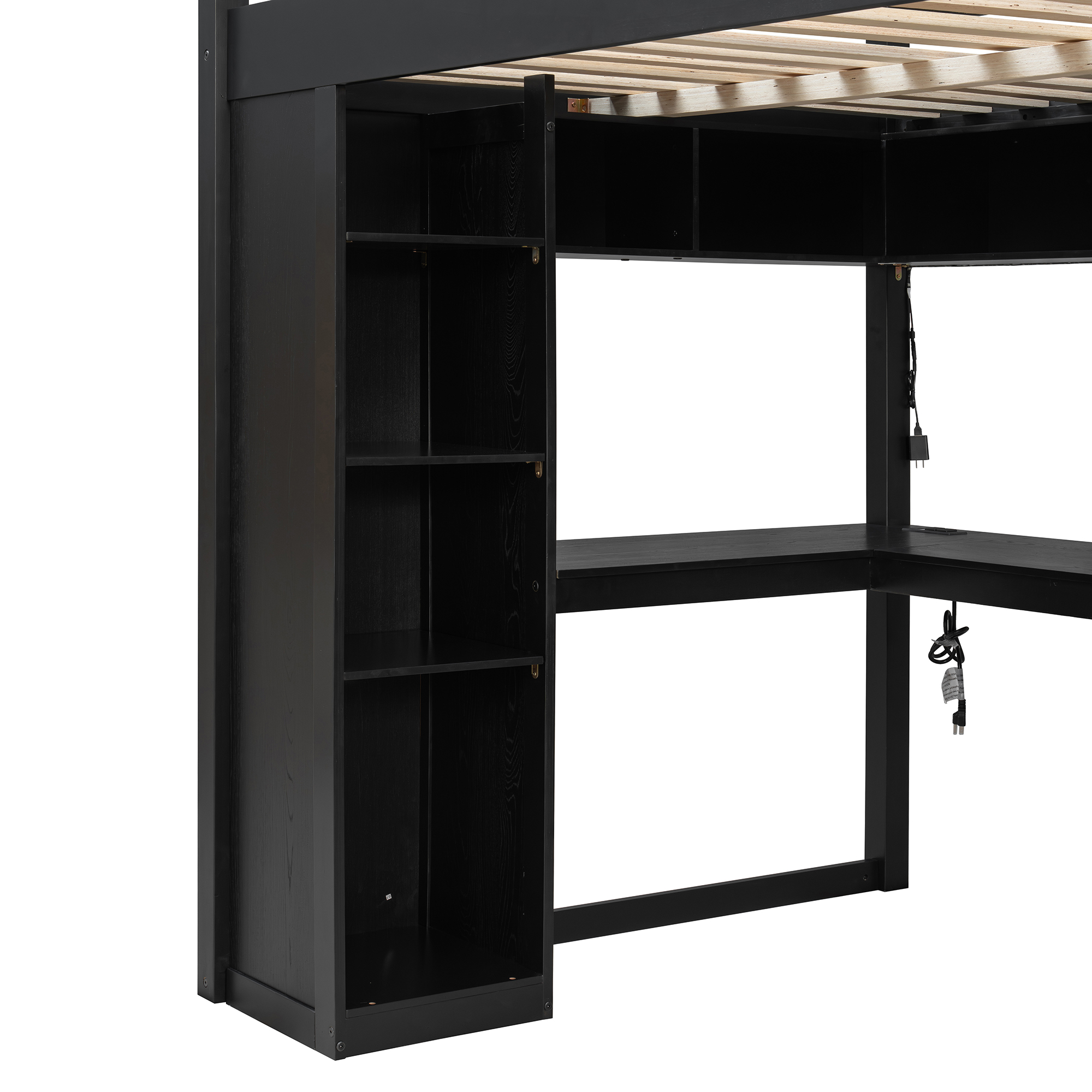 Full Size Solid Wood Loft Bed with L-Shaped Desk and 4 Drawers