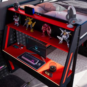 Full Size Gaming Loft Bed with Integrated Desk, Smart RGB LED Lights and USB Ports
