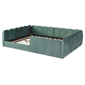 Full Size Velvet Upholstered Floor Bed