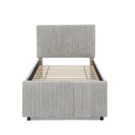 Twin Size Upholstered Bed with Vertical Channel Tufted Headboard & Nailhead Trim