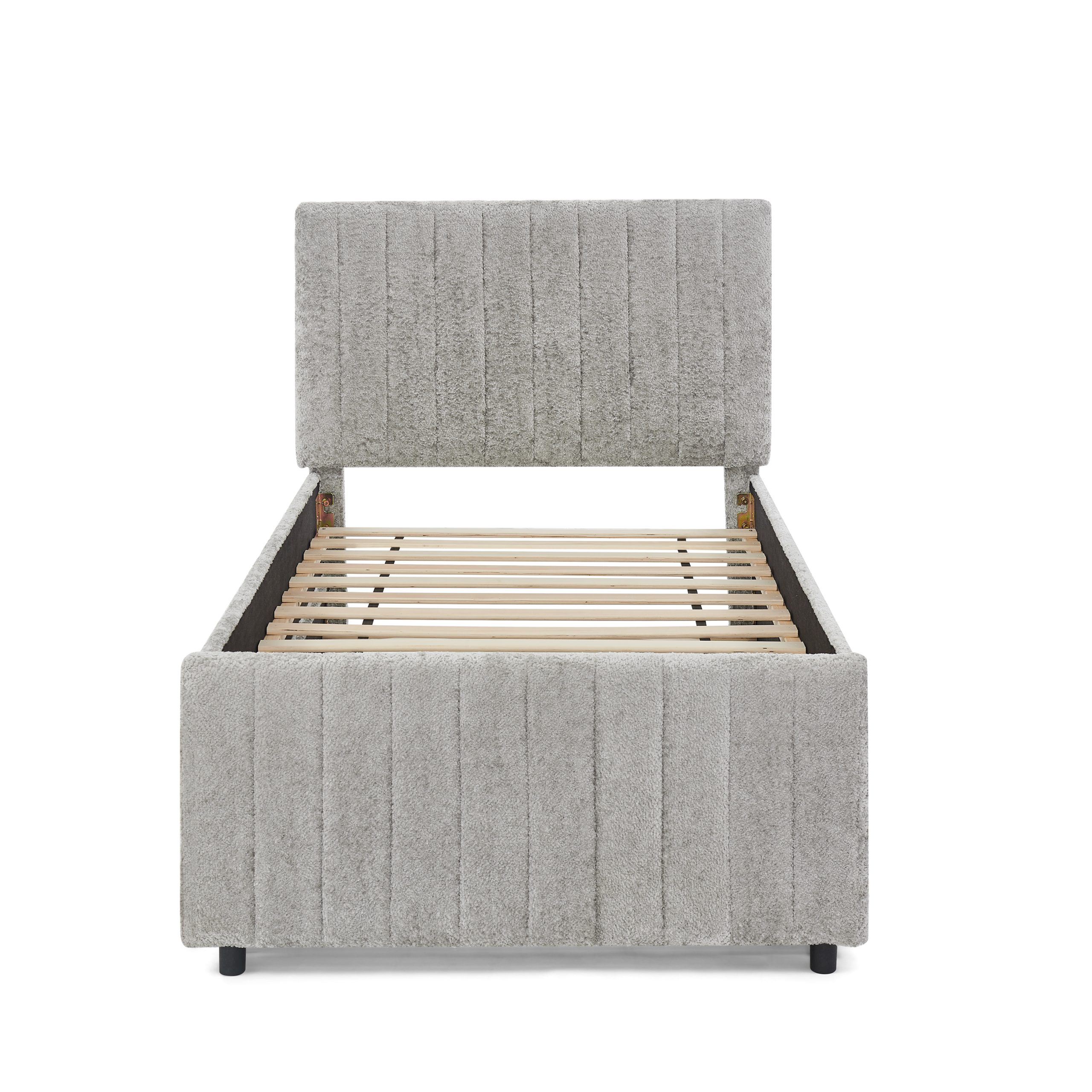 Twin Size Upholstered Bed with Vertical Channel Tufted Headboard & Nailhead Trim