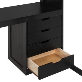 Full Size Solid Wood Loft Bed with L-Shaped Desk and 4 Drawers