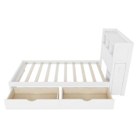 Wood Twin Bed with Drawers, Headboard And Pull Out Storage Cabinet
