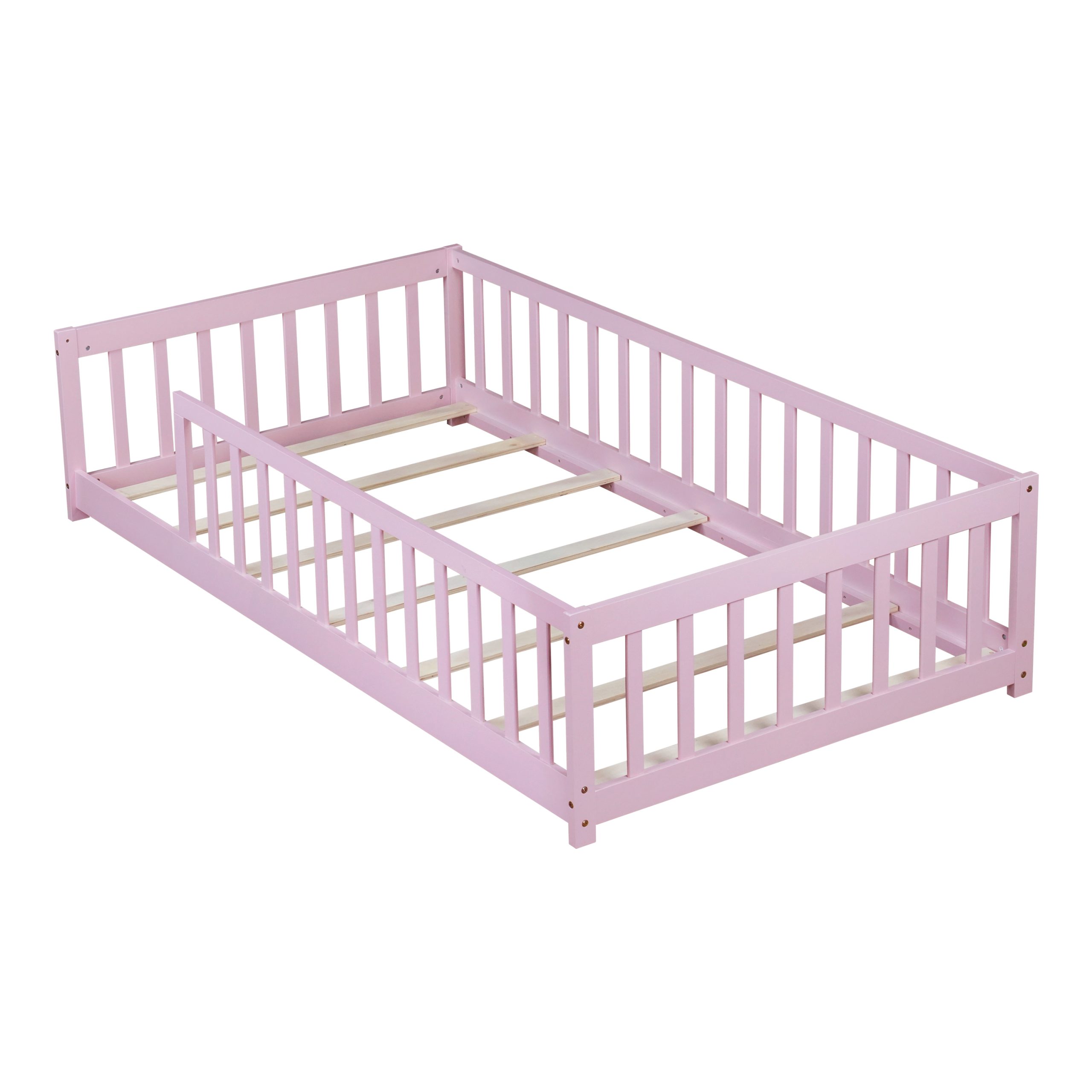 Twin Size Floor Bed with Fence without Door
