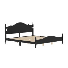 Retro Style Wooden Platform Bed with Wood Slats Support
