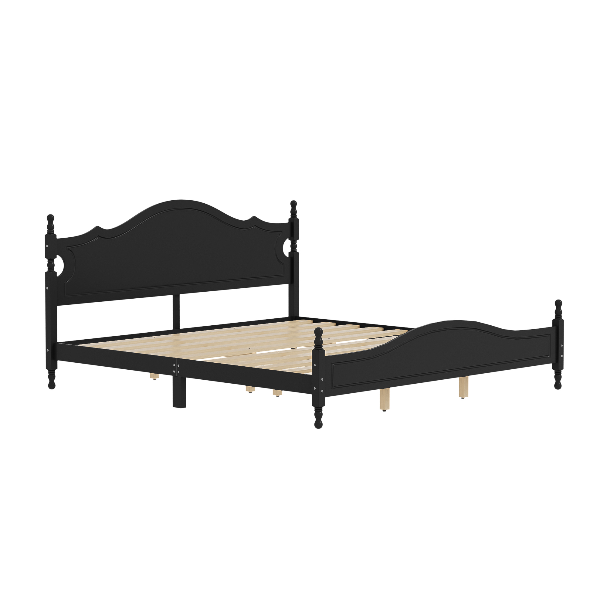 Retro Style Wooden Platform Bed with Wood Slats Support