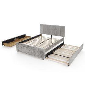 Queen Size Upholstered Bed with Vertical Channel Tufted Headboard & Nailhead Trim