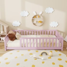 Twin Size Floor Bed with Fence without Door