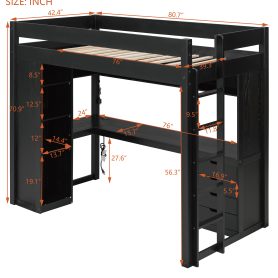 Twin Size Solid Wood Loft Bed with L-Shaped Desk and 4 Drawers