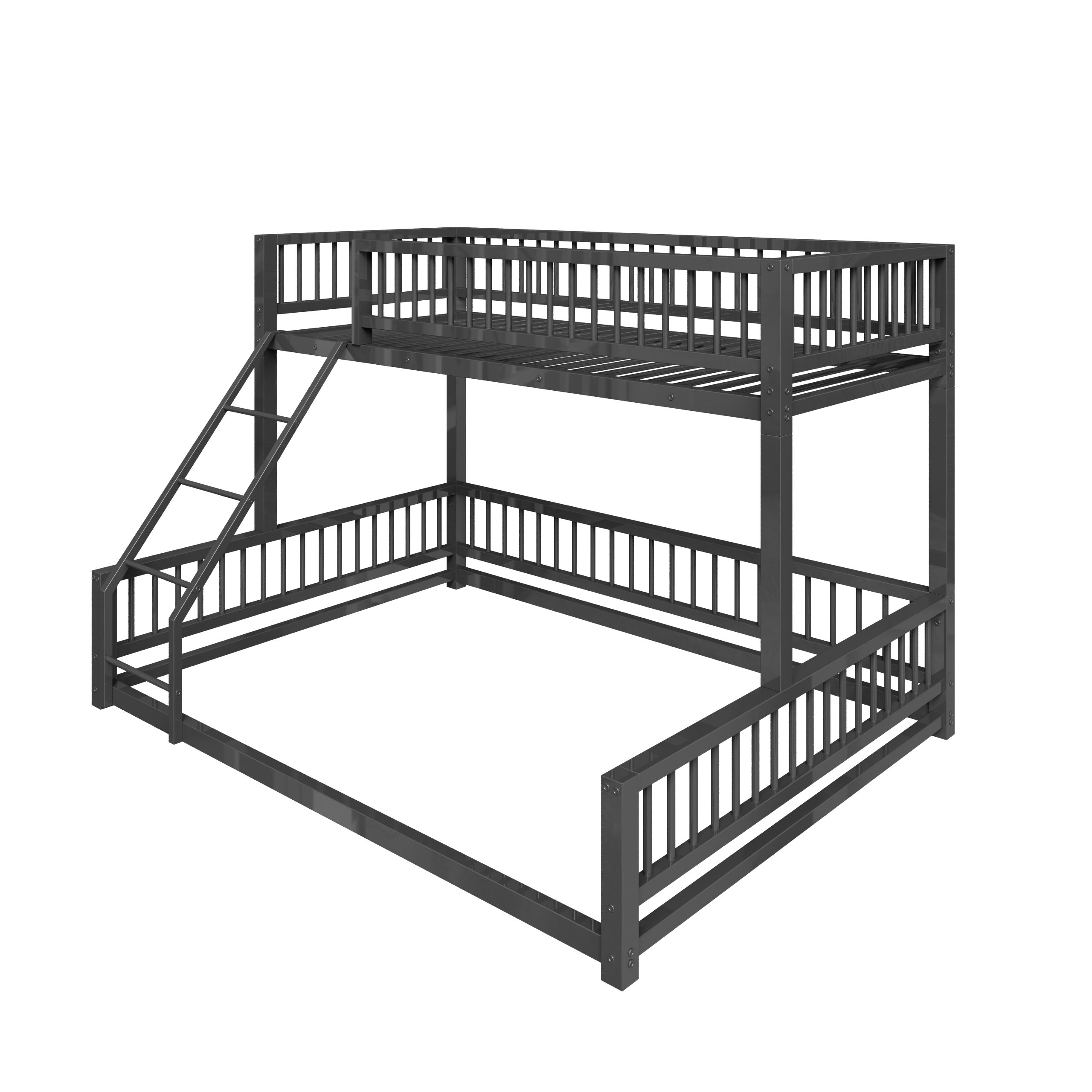 Twin XL over Queen Floor Bunk Bed with Ladder and Safety Guardrails