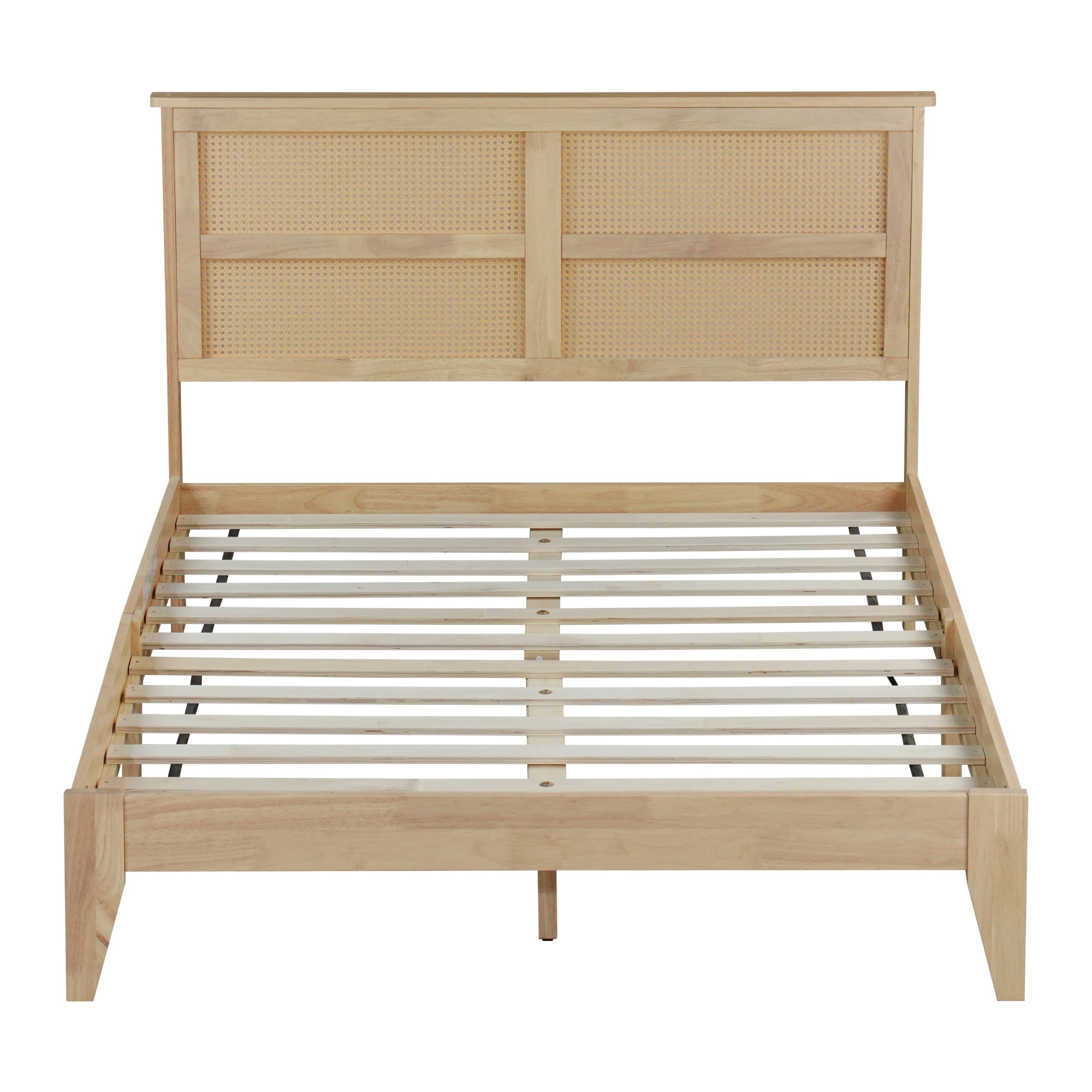 Full Size Solid Wood Bed with Rattan Headboard 5 Full Size Solid Wood Bed with Rattan Headboard