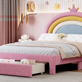 Full Size Upholstered Rainbow Design Bed