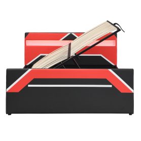 Queen Size Gaming Bed with Built-in 7-Color LED Lighting Headboard