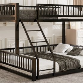 Twin XL over Queen Floor Bunk Bed with Ladder and Safety Guardrails