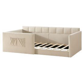 Velvet Upholstered Sofa Bed with High Side Panels and Side Entrance