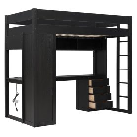 Twin Size Solid Wood Loft Bed with L-Shaped Desk and 4 Drawers