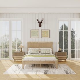 Full Size Solid Wood Bed with Rattan Headboard 47 Full Size Solid Wood Bed with Rattan Headboard