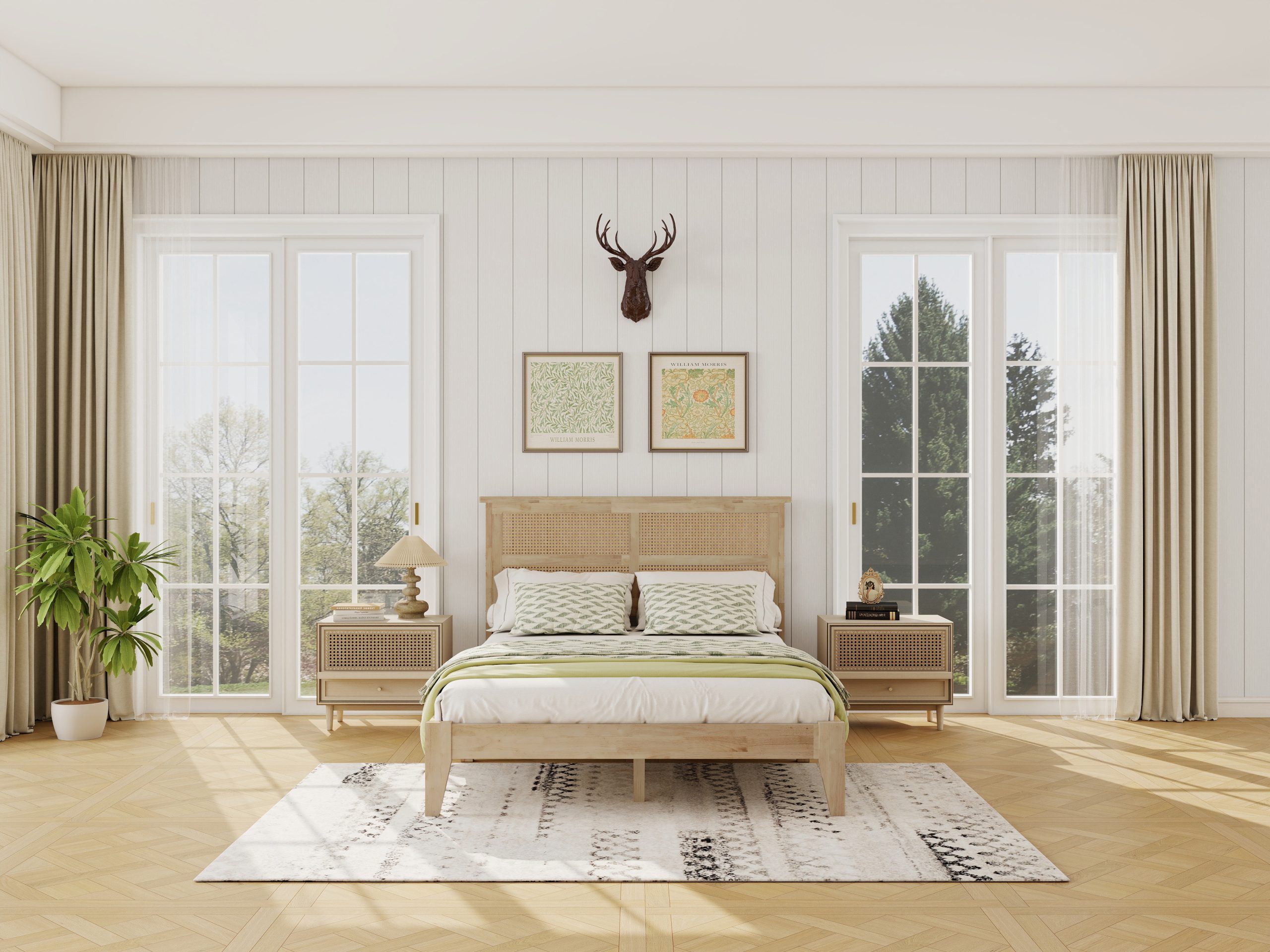 Full Size Solid Wood Bed with Rattan Headboard 19 Full Size Solid Wood Bed with Rattan Headboard