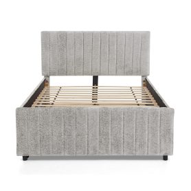 Full Size Upholstered Bed with Vertical Channel Tufted Headboard & Nailhead Trim