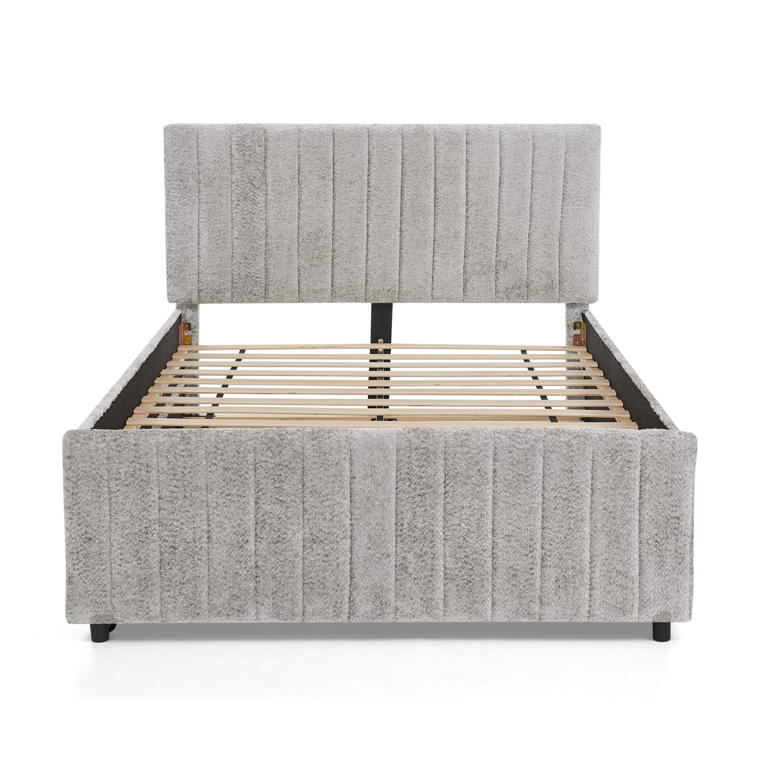 Full Size Upholstered Bed with Vertical Channel Tufted Headboard & Nailhead Trim