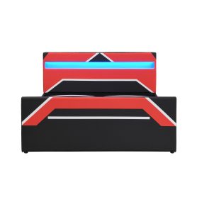 Queen Size Gaming Bed with Built-in 7-Color LED Lighting Headboard