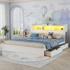 Wood King Bed with Drawers, Headboard And Pull Out Storage Cabinet