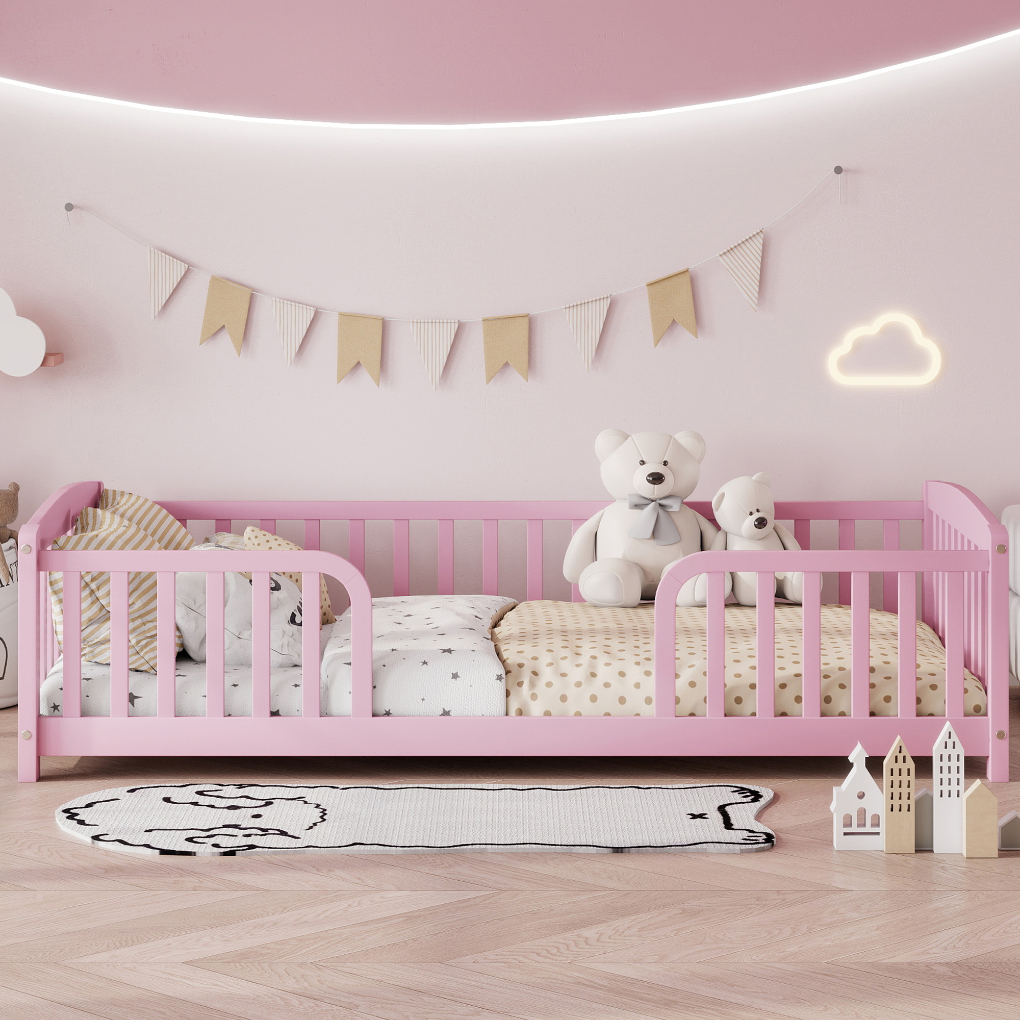 Twin Size Floor Fence Bed with Central Entrance 2 Twin Size Floor Fence Bed with Central Entrance