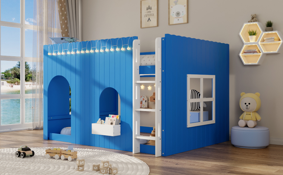Full Size Kids Loft Bed With Warm LED Light String 15 Full Size Kids Loft Bed With Warm LED Light String